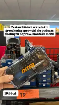 Biedronka Zestaw bitów i wkrętak z grzechotką Niteo oferta
