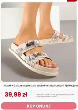 Renee Klapki damskie Renee w casualowym stylu zdobione metalicznymi aplikacjami oferta
