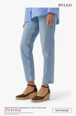 Ryłko Espadryle na koturnie Ryłko brązowe ze skóry welurowej oferta
