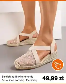 Born2be Sandały damskie na niskim koturnie Born2be ozdobione koronką i plecionką oferta