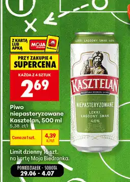 Biedronka Piwo niepasteryzowane Kasztelan oferta