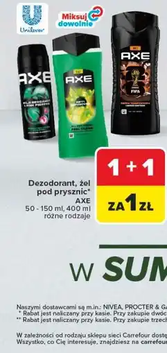 Carrefour Dezodorant, żel pod prysznic AXE oferta