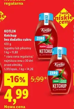 Lidl Ketchup bez dodatku cukru pikantny Kotlin oferta