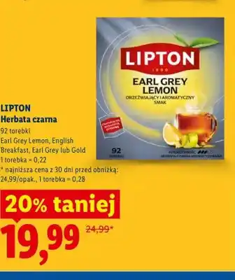 Lidl Herbata czarna Lipton Earl Grey Lemon oferta