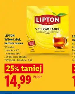 Lidl Herbata czarna Lipton Yellow Label oferta