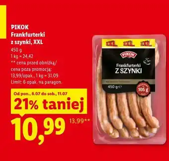 Lidl Pikok Frankfurterki z szynki, XXL oferta