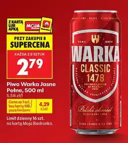 Biedronka Piwo Warka Classic Jasne Pełne oferta
