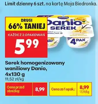 Biedronka Serek homogenizowany waniliowy Danio 4-pak oferta