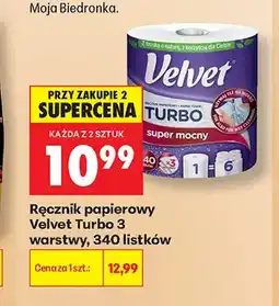 Biedronka Ręcznik papierowy Velvet Turbo 3-warstwowy oferta