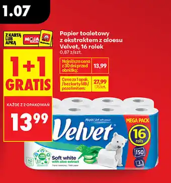 Biedronka Papier toaletowy z ekstraktem z aloesu Velvet, 16 rolek oferta