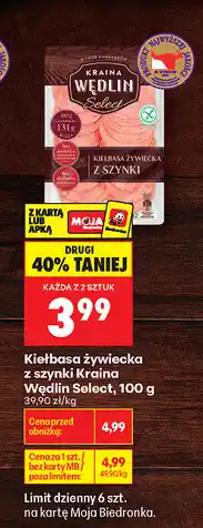 Biedronka Kiełbasa żywiecka z szynki Kraina Wędlin Select oferta