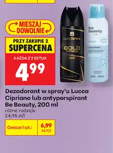 Biedronka Dezodorant w spray'u Lucca Cipriano lub antyperspirant Be Beauty oferta