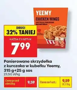 Biedronka Panierowane skrzydełka z kurczaka w kubeku Yeemy, 315 g+25 g sos oferta