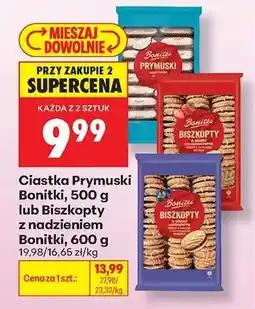 Biedronka Ciastka Prymuski Bonitki, 500 g lub Biszkopty z nadzieniem Bonitki, 600 g oferta