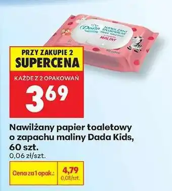 Biedronka Nawilżany papier toaletowy o zapachu maliny Dada Kids , 60 szt oferta