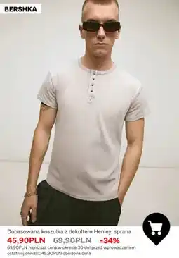 Bershka Koszulka męska z dekoltem Henley Bershka sprana oferta