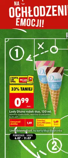 Biedronka Lody Diuna rożek duo oferta