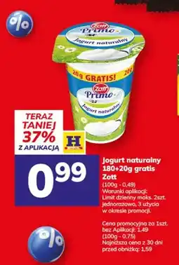 Hitpol Jogurt naturalny Zott Primo 180+20 g gratis oferta
