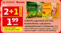 Auchan Cukierki supermint, ice cool, truskawkowe, cytrynowo-pomarańczowe lub kawowe Auchan oferta