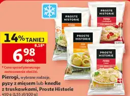Auchan Pierogi, wybrane rodzaje, pyzy z mięsem lub knedle z truskawkami, Proste Historie oferta