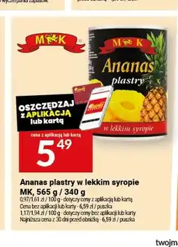 Twój Market Ananas w puszce plastry w lekkim syropie MK oferta