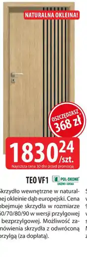 DDD Skrzydło wewnętrzne w naturalnej okleinie dąb europejski TEO VF1 oferta
