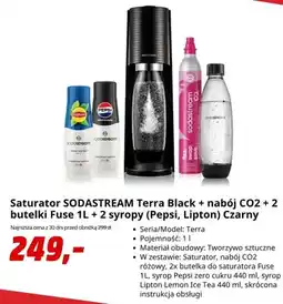 Media Markt Zestaw saturator SodaStream Terra Black + nabój CO2 + 2 butelki Fuse 1 l + 2 syropy Pepsi Lipton oferta