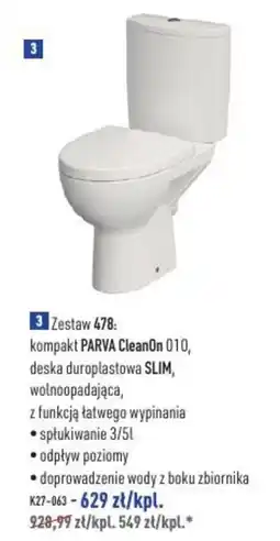 Cersanit Zestaw 478: kompakt PARVA CleanOn 010, deska duroplastowa SLIM, wolnoopadająca oferta