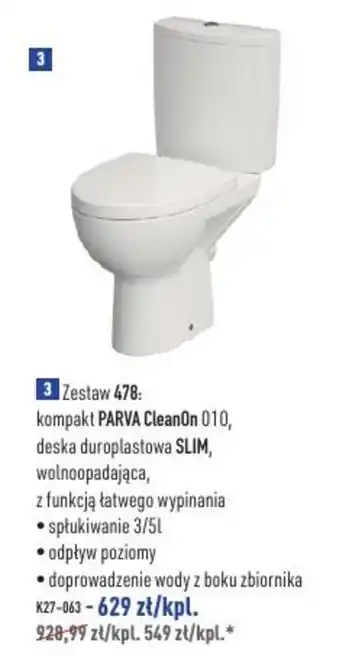 Zestaw 478: kompakt PARVA CleanOn 010, deska duroplastowa SLIM, wolnoopadająca