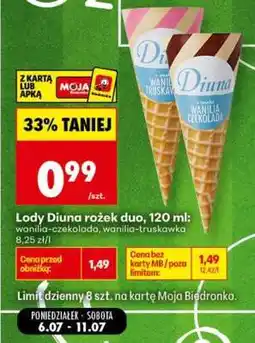 Biedronka Lody Diuna rożek duo, 120 ml oferta