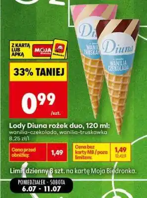 Biedronka Lody Diuna rożek duo, 120 ml oferta
