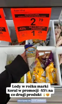 ALDI Lód w rożku Koral o smaku śmietankowym oferta