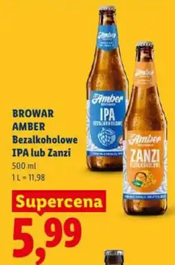 Lidl Browar Amber Bezalkoholowe IPA lub Zanzi oferta