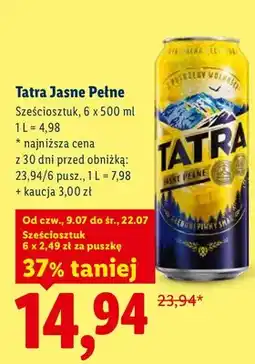 Lidl Piwo Tatra Jasne Pełne 6-pak oferta