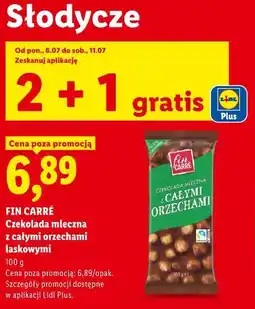 Lidl FIN CARRÉ Czekolada mleczna z całymi orzechami laskowymi oferta