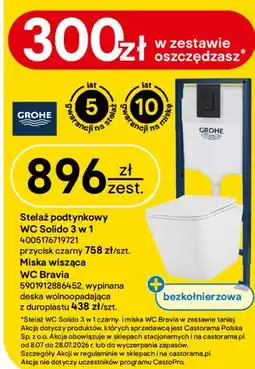 Castorama Grohe Stelaż podtynkowy WC Solido 3 w 1 i Miska wisząca WC Bravia oferta