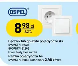 Castorama Łącznik lub gniazdo pojedyncze As białe Ospel oferta