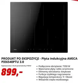 Media Markt Płyta indukcyjna Amica PIE6540PTU 3,0 oferta