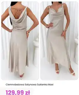 Modna Kiecka Ciemnobeżowa Satynowa Sukienka Maxi oferta