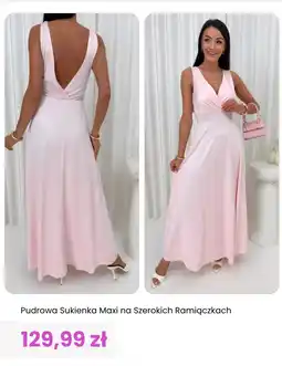 Modna Kiecka Pudrowa Sukienka Maxi na Szerokich Ramiączkach oferta