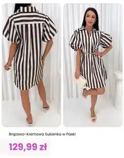 Modna Kiecka Brązowo-Kremowa Sukienka w Paski oferta