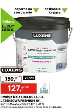 Leroy Merlin Emulsja biała luxens farba lateksowa premium oferta