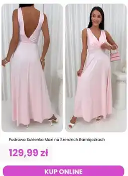 Modna Kiecka Sukienka maxi ModnaKiecka pudrowa na szerokich ramiączkach oferta