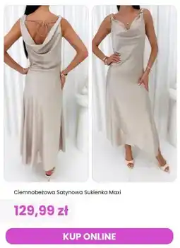 Modna Kiecka Sukienka damska ciemnobeżowa satynowa maxi ModnaKiecka.pl oferta