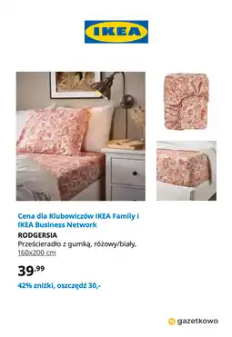 IKEA IKEA RODGERSIA Prześcieradło z gumką, różowy/biały, 160x200 cm oferta