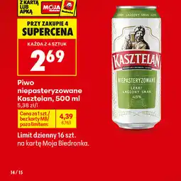 Biedronka Piwo niepasteryzowane Kasztelan oferta