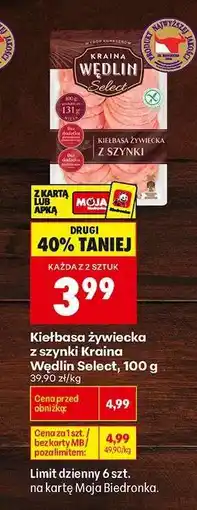 Biedronka Kiełbasa żywiecka z szynki Kraina Wędlin Select , 100 g oferta