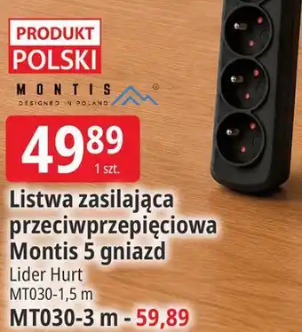 E.Leclerc Listwa zasilająca przeciwprzepięciowa Montis 5 gniazd oferta