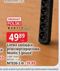 E.Leclerc Listwa zasilająca przeciwprzepięciowa Montis 5 gniazd MT030-1,5 m oferta