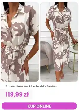 Modna Kiecka Sukienka damska midi z paskiem brązowo-kremowa ModnaKiecka.pl oferta
